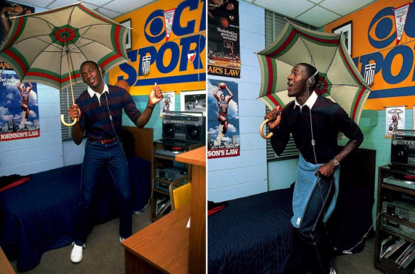 ביטחון עצמי גבוה - מייקל ג'ורדן משתעשע בחדר שלו במכללת צפון קרוליינה